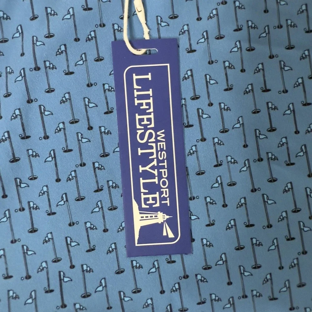 Westport Lifestyle Shorts Mens 42 Blue Golf Flag Print Chino Flat Front
